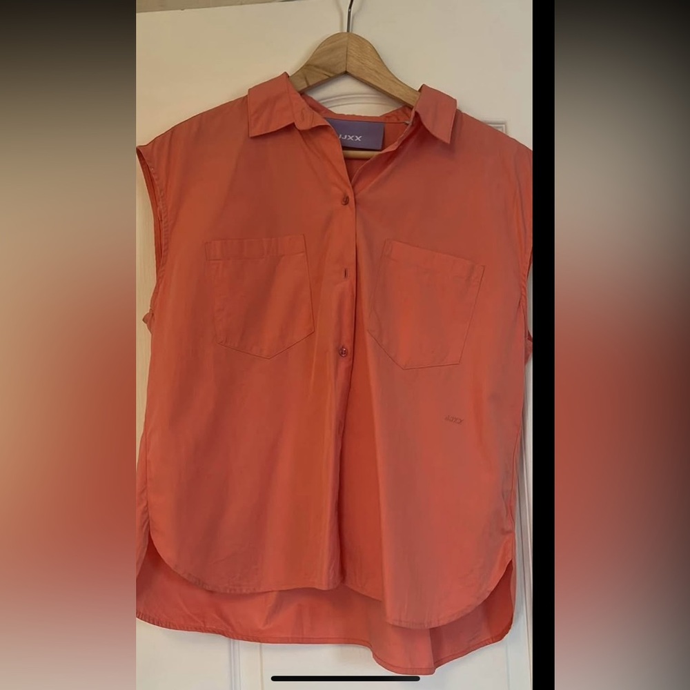 Orange Sleeveless Button-Up Top